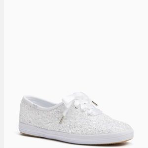 kate spade White Glitter Lace-Up Sneakers